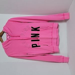 PINK Victoria's Secret Women's Pink Black Hooded Pullover Sweatshirt,  M
